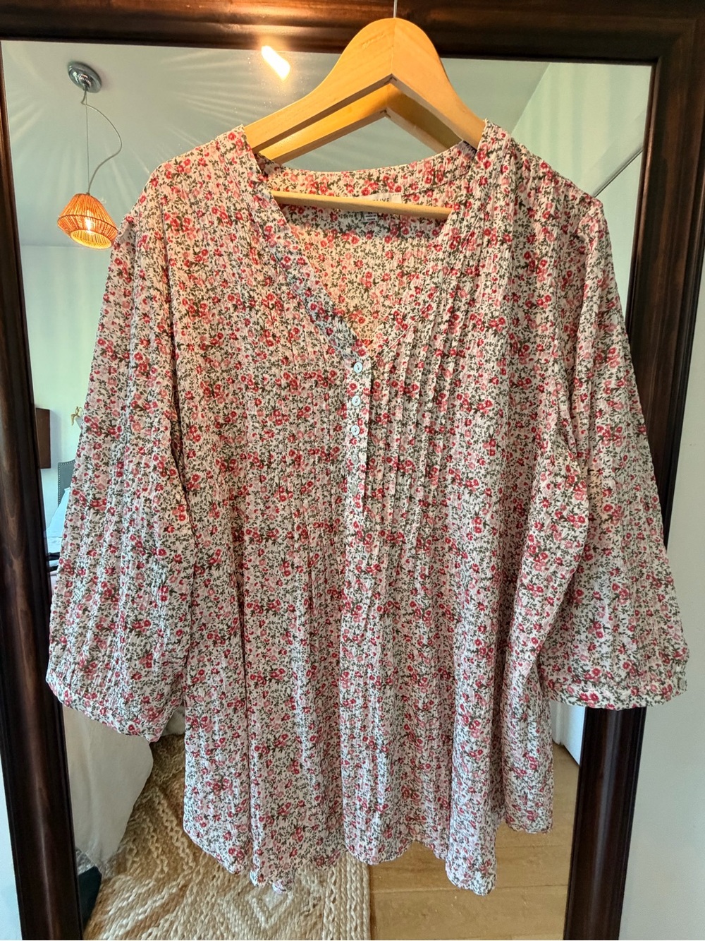 Rose & Olive Pink Floral Pintuck Button-Front Blouse